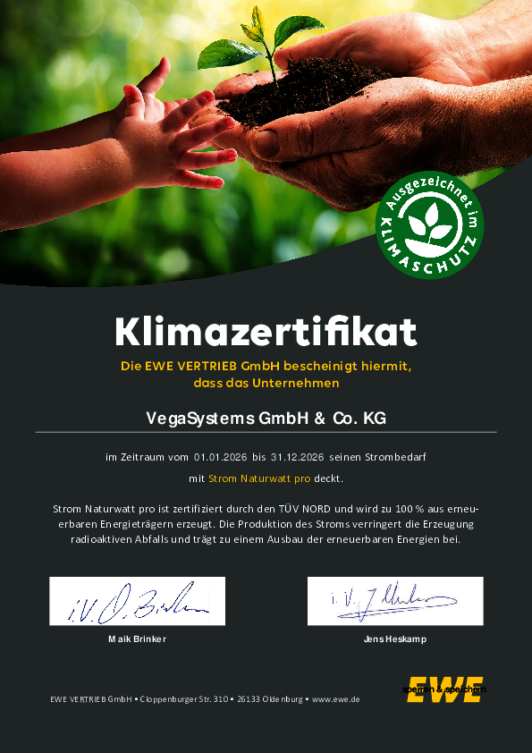 Rechenzentrum Ökostrom Bestätigung EWE